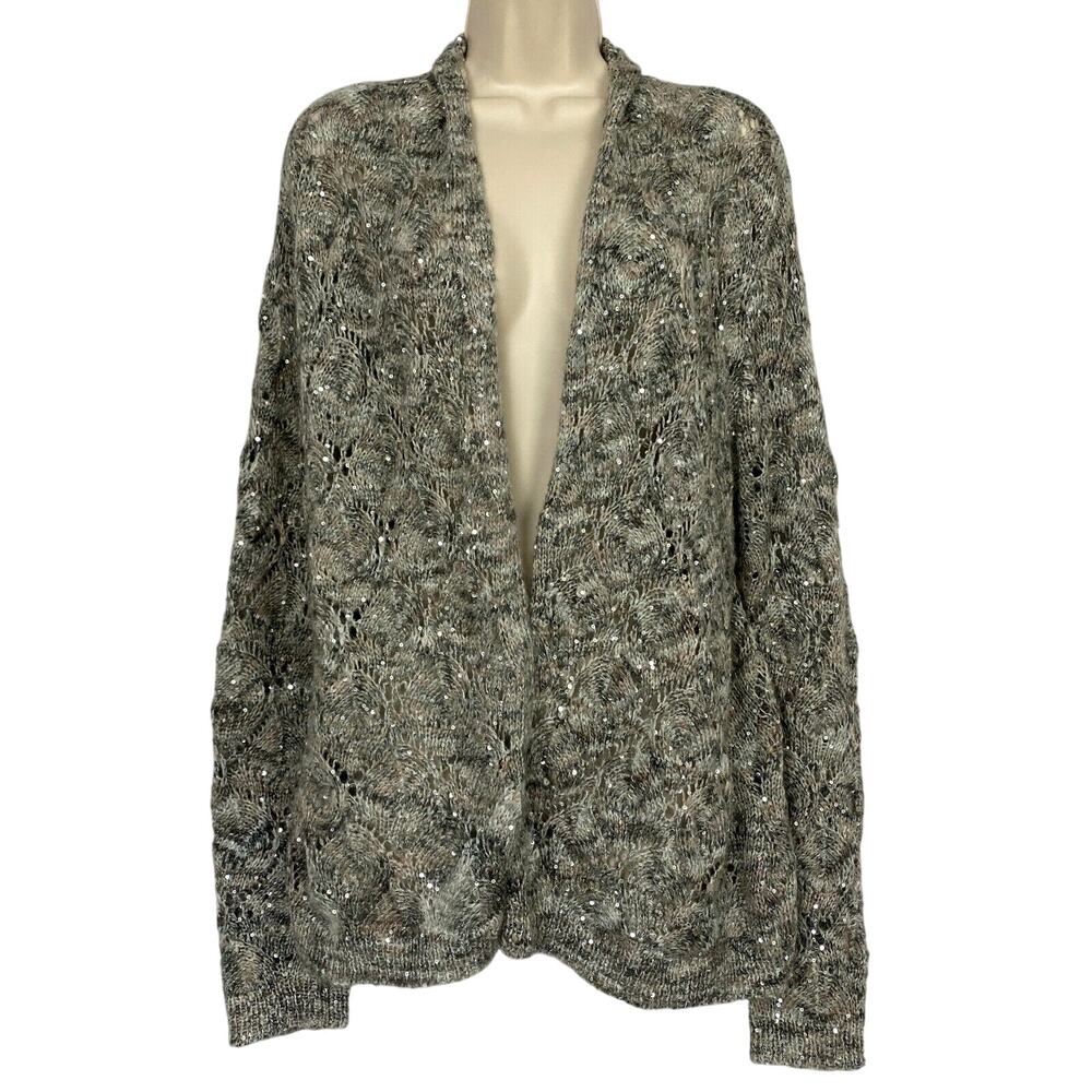 Coldwater Creek Cardigan Sweater Womens Medium Mohair Blend Gray‎ Sequin Bougie
